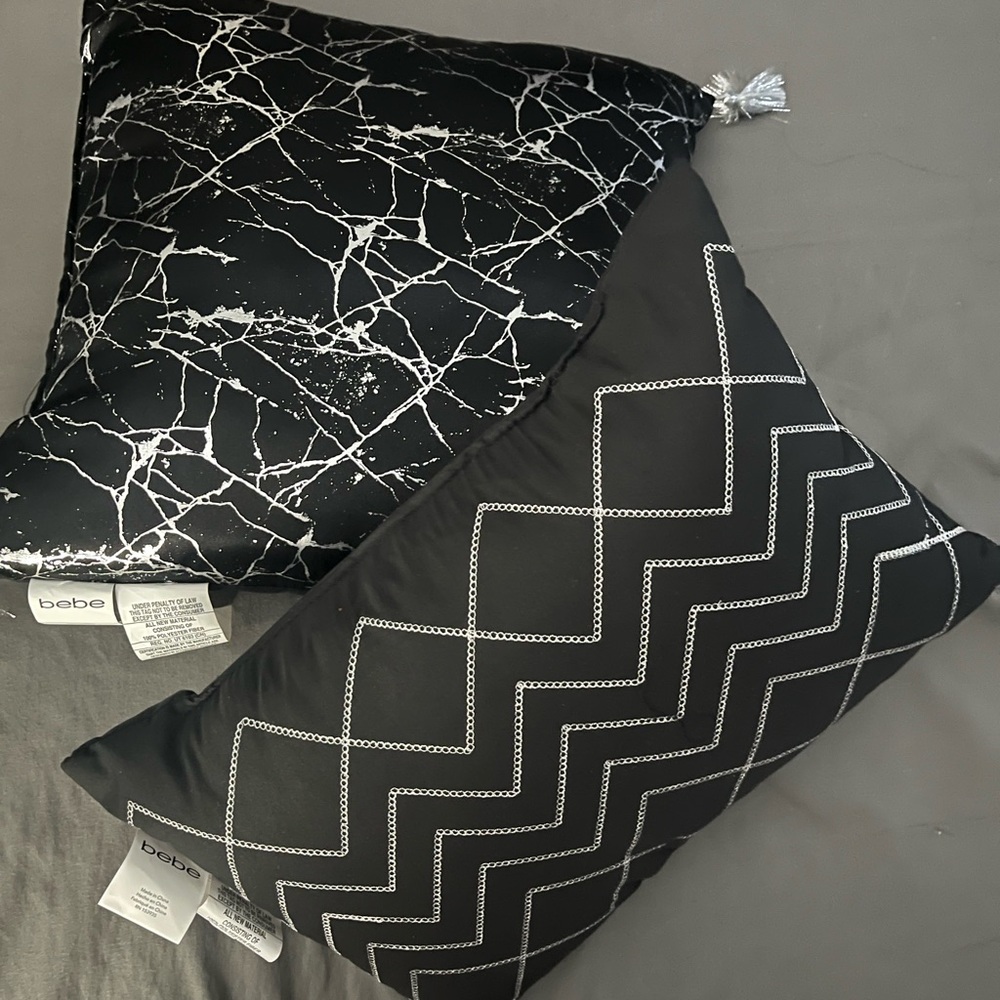 Bebe Black and silver Decorative Pillows16”x16” and 16”x10”